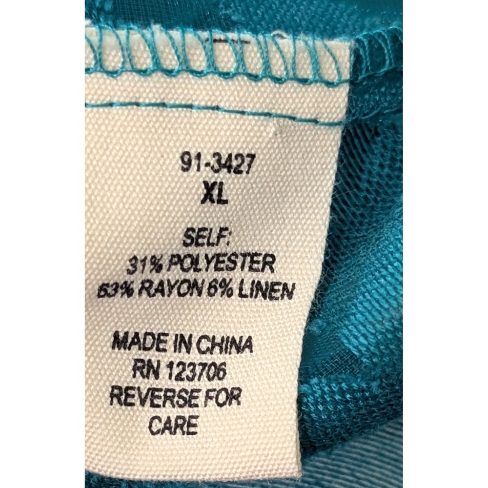 Lavender‎ & Honey Women's Burnout Design Blouse XL Turquoise Long Sleeve NWT - Picture 7 of 8